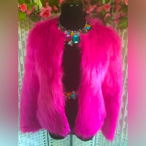Wenxi Pink Faux Fur Jacket Fuchsia Coat XL 💝 NWT 💖 - Picture 1 of 16